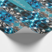 Geometrische blauwe zilver grijs lintpatroon toevo cadeaupapier (Hoek)