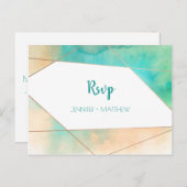 Geometrische Blauwgroen en perzik Waterverf RSVP | Uitnodiging Briefkaart (Voorkant / Achterkant)