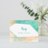 Geometrische Blauwgroen en perzik Waterverf RSVP | Uitnodiging Briefkaart (Staand voorkant)