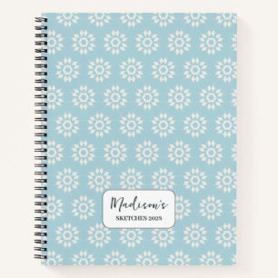 Geometrische bloem in pastelblauw schijnsel gepers notitieboek
