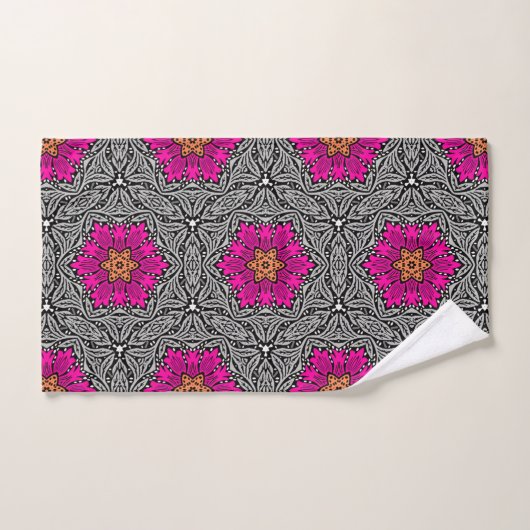 Geometrische bloemen - Fuchsia Pink en Grey Bad Handdoek (Handdoek)