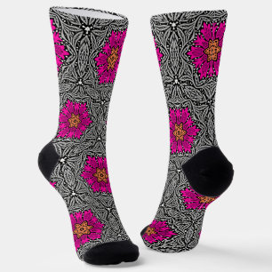 Geometrische bloemen - Fuchsia Pink en Grey Sokken