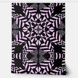 Geometrische bloemen zwart en roze behang