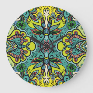 Geometrische bloemige, kleurrijke abstracte naadlo grote klok