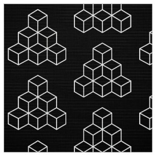 Geometrische blokken - wit op zwart stof