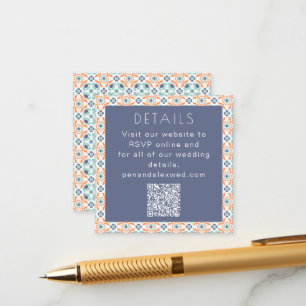  Geometrische Blue Oranje Wedding QR-code Informatiekaartje