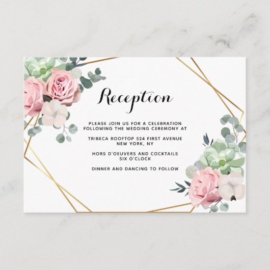 Geometrische blush Floral Reception Enclosure Card Informatiekaartje (Voorkant)