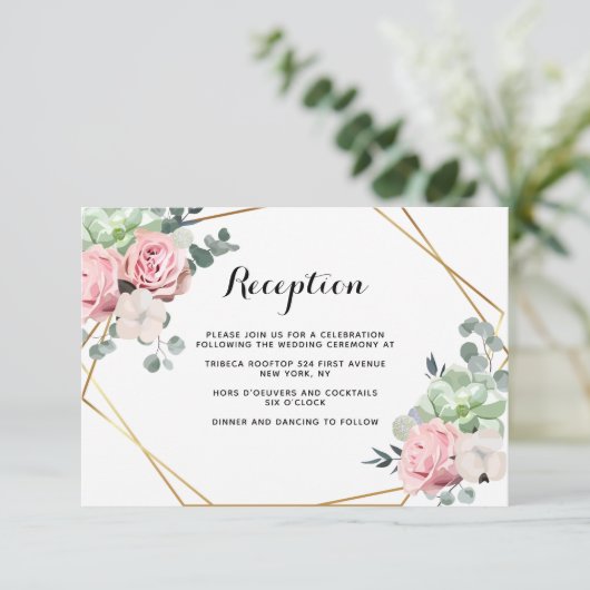 Geometrische blush Floral Reception Enclosure Card Informatiekaartje (Staand voorkant)