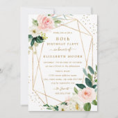 Geometrische Blush Gouden Bloemen 80e Verjaardag U Kaart (Voorkant)