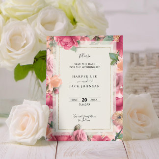 Geometrische Blush Roze Bloemen Bruiloft Save The Date