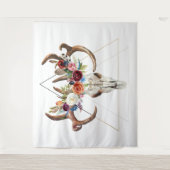 Geometrische boho bloemenstier schedel wandkleed (Voorkant)