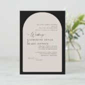 Geometrische boog zwart & crème bruiloft kaart (Staand voorkant)