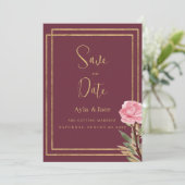 Geometrische bordeaux gouden roze bloem Save the D Kaart (Staand voorkant)