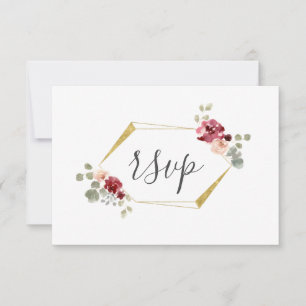 Geometrische bordeauxrode bloem Eucalyptus bruilof RSVP Kaartje