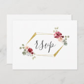 Geometrische bordeauxrode bloem Eucalyptus Trouw R Uitnodiging Briefkaart (Voorkant / Achterkant)