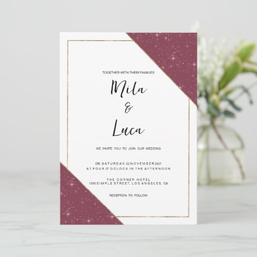 Geometrische bordeauxrood gouden schittering glitt kaart (Staand voorkant)