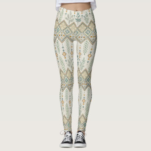 Geometrische Botanische Folk Art Naadloos Patroon Leggings