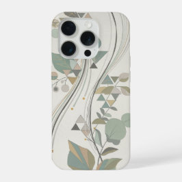 Geometrische botanische saliegroene beige art deco iPhone 15 pro hoesje