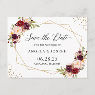 Geometrische Bourgogne Red Floral bespaart de datu Briefkaart
