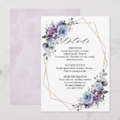 Geometrische bruiloft met Paarse dustbloemen Informatiekaartje (Voorkant / Achterkant)