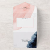 Geometrische bruiloft van de marine en Blush Water All In One Uitnodiging (Buitenkant)