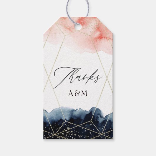 Geometrische bruiloft van de marine en Blush Water Cadeaulabel (Voorkant)