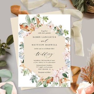 Geometrische Butter Beige and Earthy Blooms Weddin Kaart