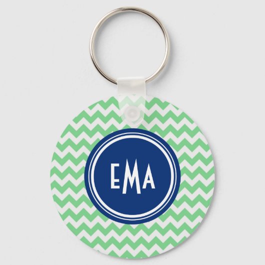 Geometrische Chevron Patroon op groen en wit monog Sleutelhanger (Voorkant)