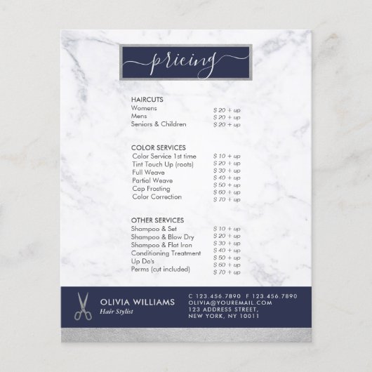 Geometrische Chic Silver Scissors Marble Hair Styl Flyer (Voorkant)