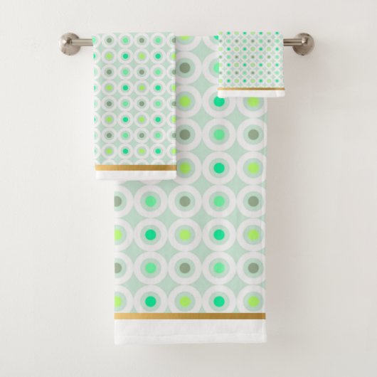 GEOMETRISCHE CIRCLS VAN GROENWITTE WITTE BATHROOM BAD HANDDOEK (Insitu)