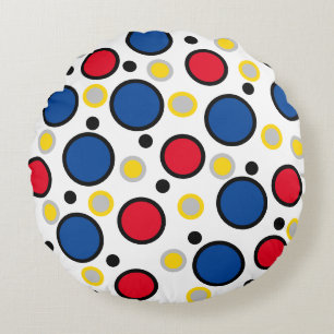 Geometrische Cirkels Rood Blauw Zilver Goud Rond Kussen