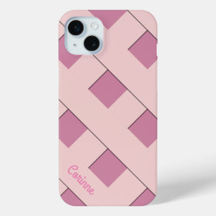 Geometrische Crossing Pastel Roze Lijnen met Naam iPhone 15 Mini Hoesje