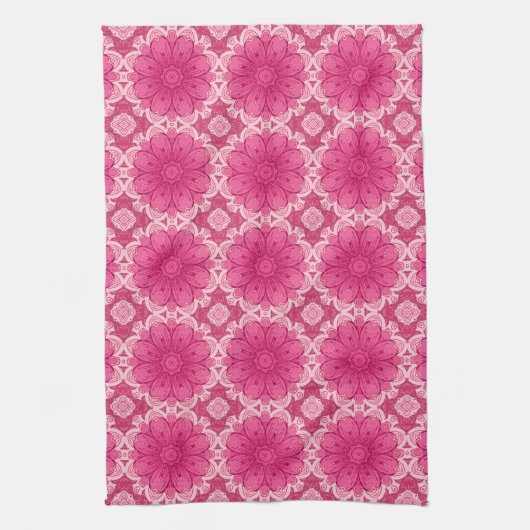 Geometrische Daisy Pattern in Coral and Pastel Pin Theedoek (Verticaal)