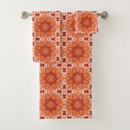Geometrische Daisy Pattern in Mandarijns Oranje Bad Handdoek (Insitu)
