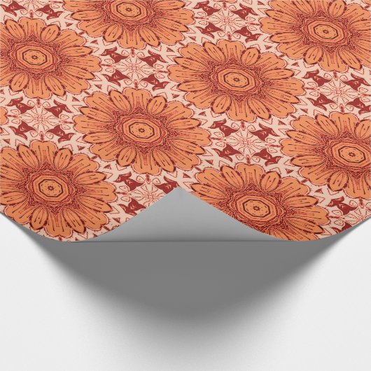 Geometrische Daisy Pattern in Mandarijns Oranje Cadeaupapier (Hoek)
