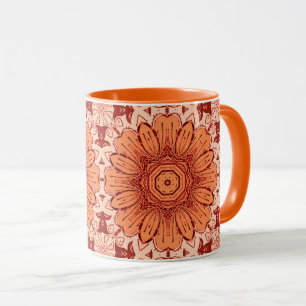 Geometrische Daisy Pattern in Mandarijns Oranje Mok