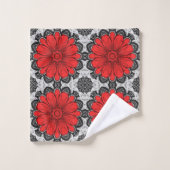 Geometrische Daisy Pattern in Red Black & White Bad Handdoek (Wasdoekje)