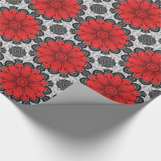 Geometrische Daisy Pattern in Red Black & White Cadeaupapier (Hoek)