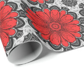 Geometrische Daisy Pattern in Red Black & White Cadeaupapier (Rol Hoek)