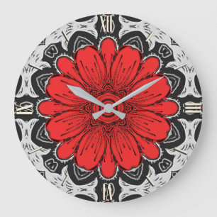 Geometrische Daisy Pattern in Red Black & White Grote Klok