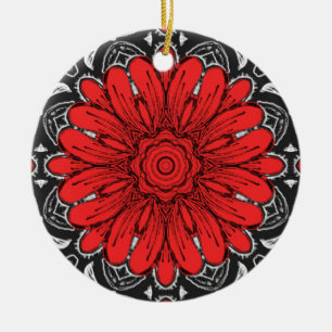 Geometrische Daisy Pattern in Red Black & White Keramisch Ornament