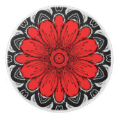 Geometrische Daisy Pattern in Red Black & White Keramische Knop (Voorkant)