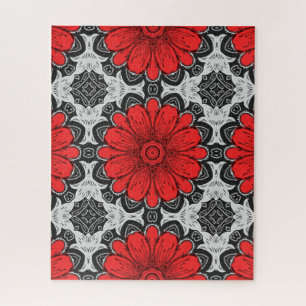 Geometrische Daisy Pattern in Red Black & White Legpuzzel