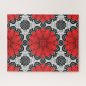 Geometrische Daisy Pattern in Red Black & White Legpuzzel (Horizontaal)