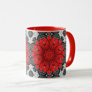 Geometrische Daisy Pattern in Red Black & White Mok