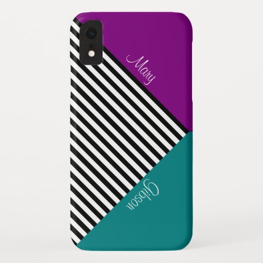 Geometrische Diagonaal Paars Turkoois Zwart Wit Ge Case-Mate iPhone Case (Achterkant)