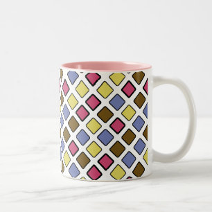 Geometrische Diagonale Tegels Roze op elke kleur Tweekleurige Koffiemok