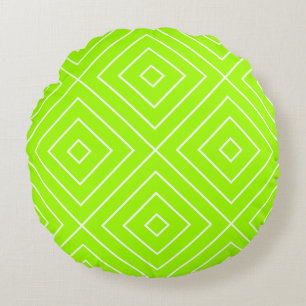 Geometrische Diamant Patroon Lime Groen Ronde Kuss Rond Kussen