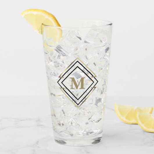 Geometrische diamanten Lijst monogram zwart/goud I Glas (Voorkant ijs)