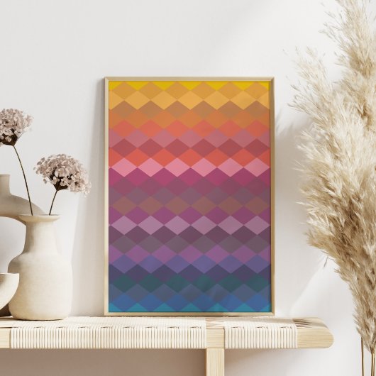 Geometrische diamantvormen in gedempte regenboogkl poster